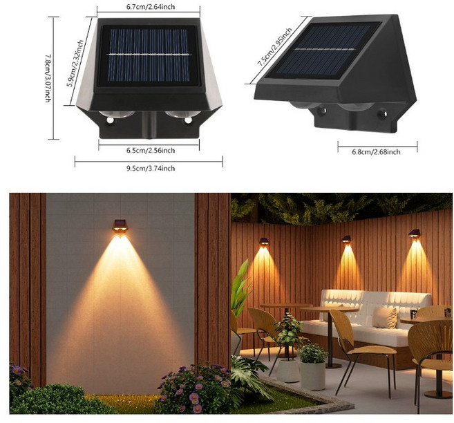 太陽能三角凸鏡壁燈 LED 庭院 樓梯 光控 洗牆 圍牆燈 A1369, 三角凸鏡壁燈(暖光), 黑色