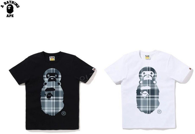 어베이싱에이프 정품 / 베이프 체크 마일로 온 에이프 헤드 여성 반팔티 BAPE CHECK MILO ON APE HEAD TEE