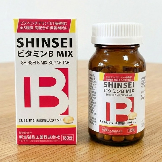 新生 Shinsei 複方B群加強錠 180錠 日本製 維生素B2 B6 B12 葉酸 維生素E, 1個, 新生複方B加強糖衣錠 180錠