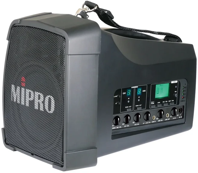 MIPRO 5.8G雙頻道旗艦型無線喊話器, 黑色, MA-200D主機+3號電池手持式麥克風*2