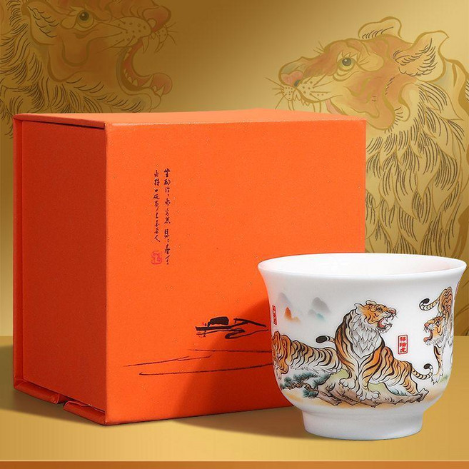 good 玉瓷白瓷主人杯陶瓷茶杯喝茶杯子個人專用, 1個, 01五虎臨門帶禮盒, 白