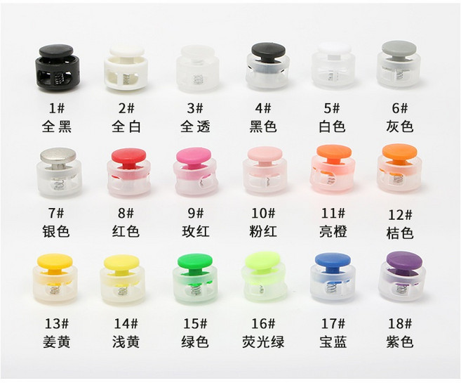 BEAGLE 彩色豬鼻扣 彈簧扣 雙孔圓柱鬆緊繩止滑扣, 黑透-饅頭型, 1個