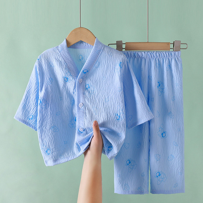 ibooooo 夏季兒童睡衣 薄款開衫雲朵棉家居服套裝