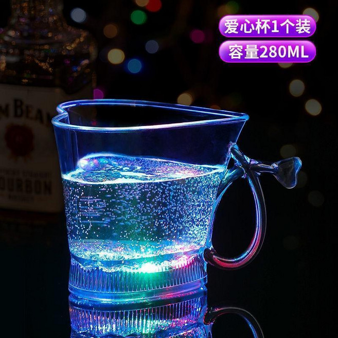 變色杯子 不喝完燈不滅 發光杯子 遇水會閃光水杯 七彩變色 倒水喝感應神奇燈光 變色杯子, 1個, 愛心杯280ml,1個裝