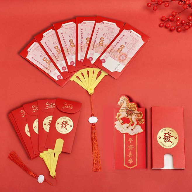 超值 2026新年創意扇子紅包扇形馬年摺疊利是封新款春節抖音個性儀式感 副廠商品, 1個, 馬年扇子紅包 六卡位 ,2把