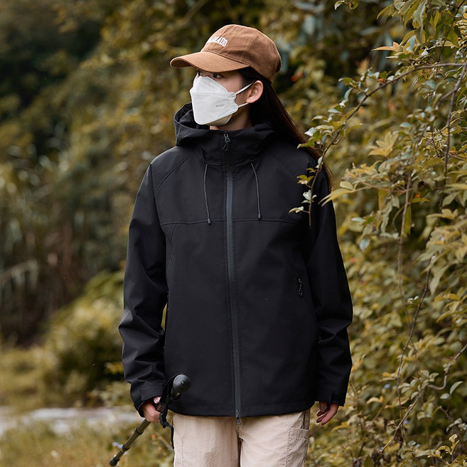 戶外純色沖鋒衣 - 男女款春秋季露營外套 防風防水情侶登山服