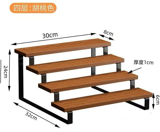桌面收納架 手辦展示架 手鍊收納架 香水展示架 化妝品置物架 多層階梯架, 1個, 復古色四層30cm 實木, 復古色, 四層30cm
