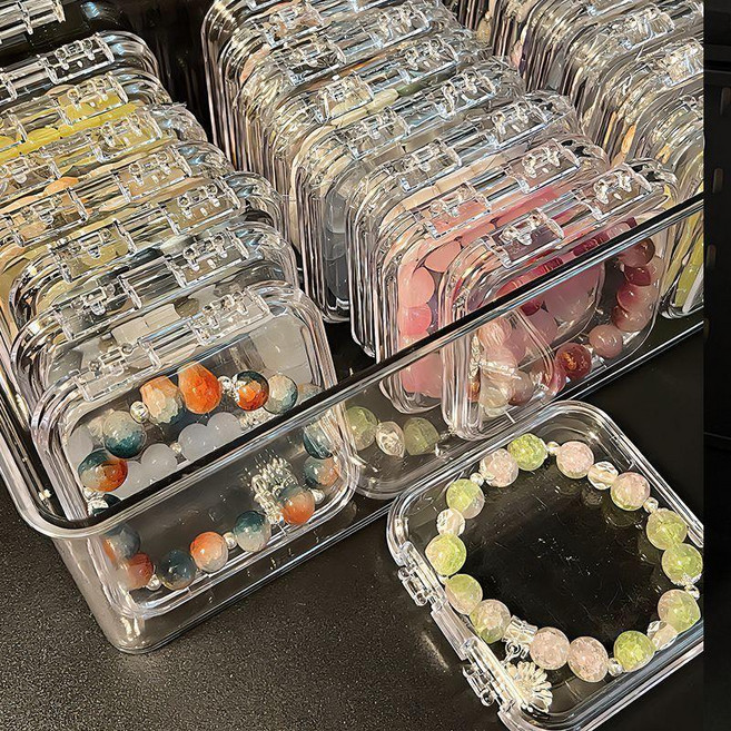 good 水晶收納盒桌面手鍊透明首飾文玩飾品防塵項鍊整理盒展示收納, 甄選品質 15個防塵小盒, 熱賣款 文玩手串專用防塵收納盒, 1個
