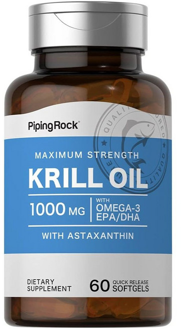 Piping Rock 極致強效磷蝦油 1000毫克 含蝦紅素 速釋軟膠囊, 1個, 60錠