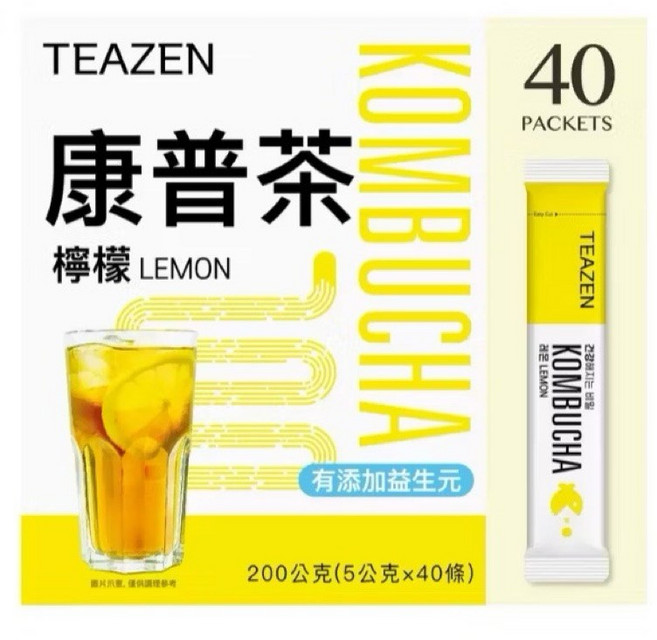 TEAZEN 康普茶 檸檬口味 添加益生元 40包, 1個, 一包