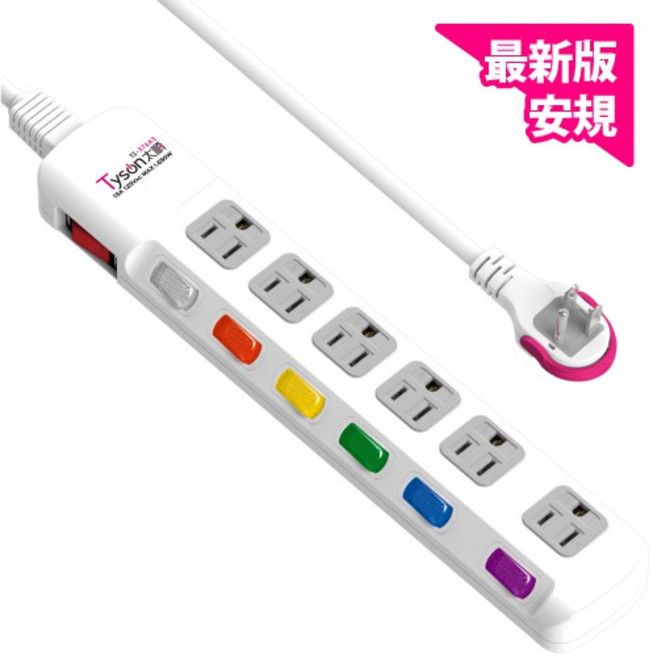 Tyson 太順電業 7切6座3P延長線 TS-376AS, 1個, TS-376AS 9尺(2.7M)