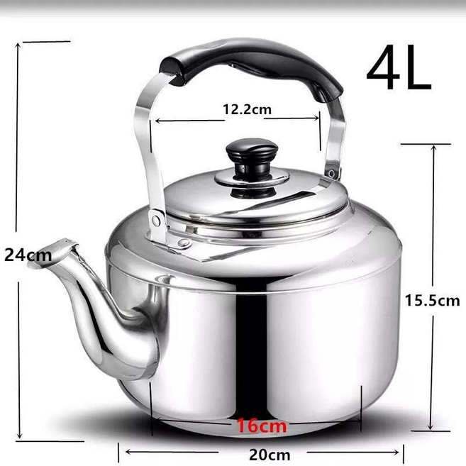 不鏽鋼 燒水壺 4.5L 容量 適用電磁爐燃氣, 1個, 304特厚,中寶 5升鳴音壺, 5升