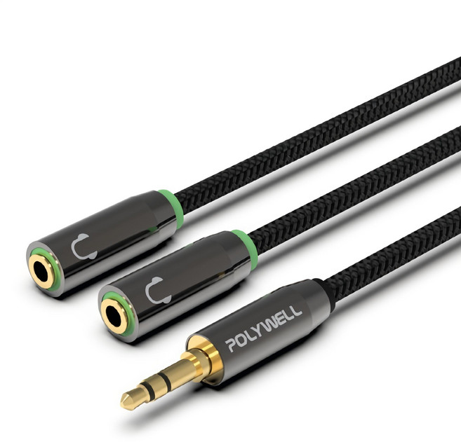 POLYWELL 3.5mm 1公轉2母 一分二音源線, MA-105 轉接線-25cm, 1個