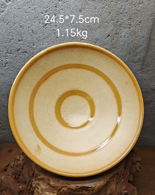 日本回流 美濃燒 白陶 黃釉 手拉胚 鬥口花盆 尺寸24.5*7.5cm 重量1.15kg 斗笠器型 手工拉胚 無孔, 商品主圖, 1個