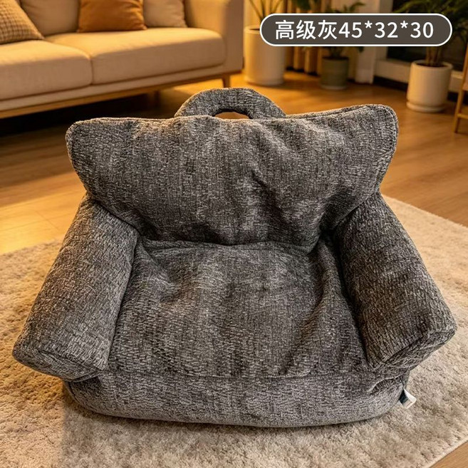 寵物沙發床 乾爽棉麻狗沙發 四季通用, 1個, 深灰色