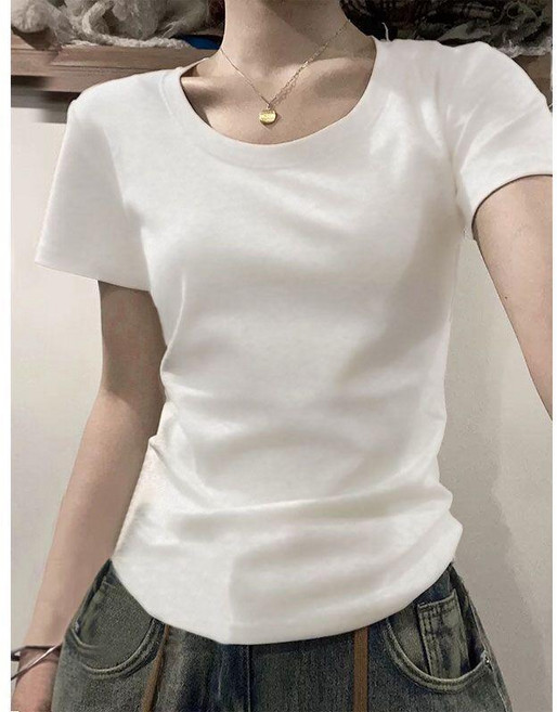 女士夏季新款棉質修身顯瘦圓領緊身短袖T恤