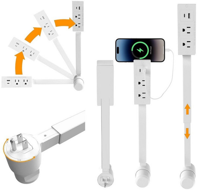 沙發床頭擴展器 可伸縮旋轉180度 電源插座延長器 110V 床頭延伸器, 1個, 方形-無開關 40~65CM可調節,延長擴展充電頭-伸縮25CM旋轉180度, 40~65CM可調節,伸縮25CM