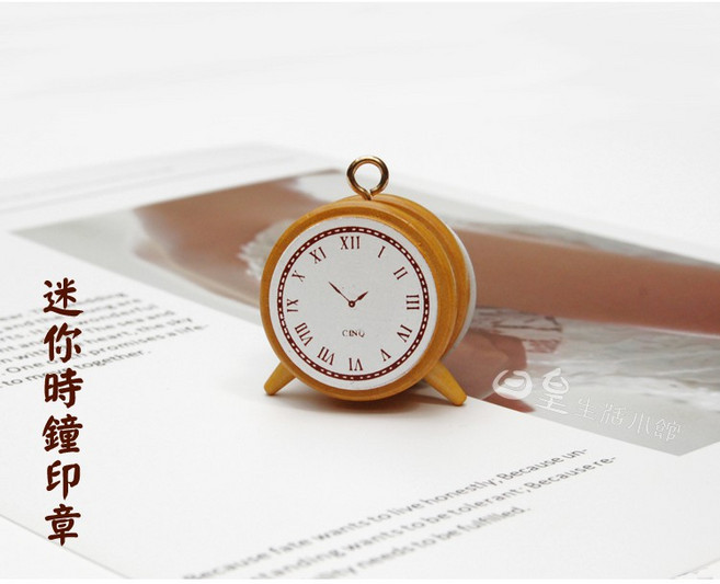 日皇 復古時鐘造型印章 木質手帳印章 日記裝飾 拍照道具, 1入, N/A