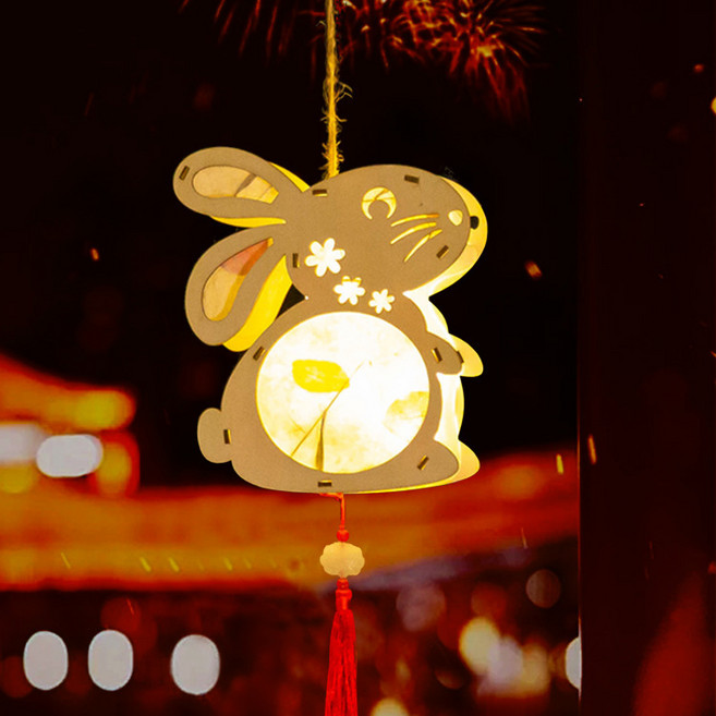 中秋古風花燈手提紙燈, 花草紙望月圖