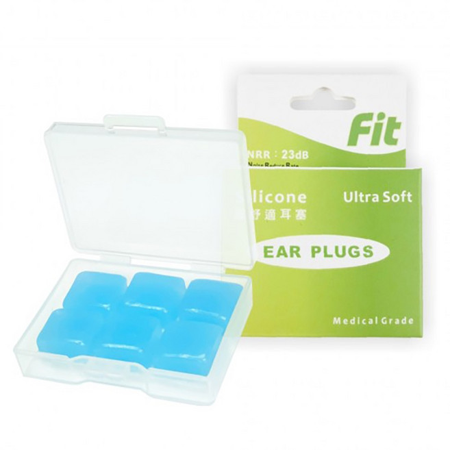 FIT 超柔軟可塑型防噪音矽膠耳塞 藍色6入/12入組,舒適降噪,提升睡眠品質, 6個, 1盒