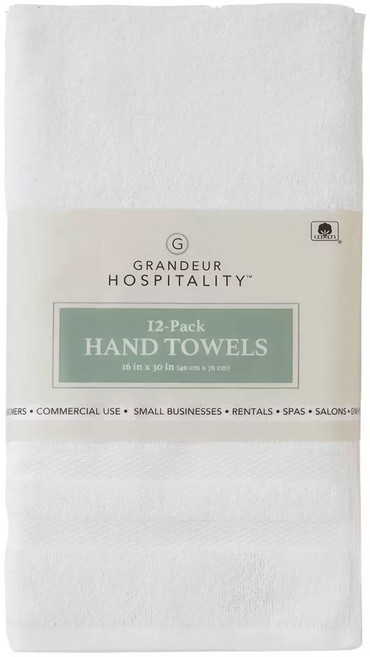 GRANDEUR HOSPITALITY 12入 手帕毛巾, 白色, 12