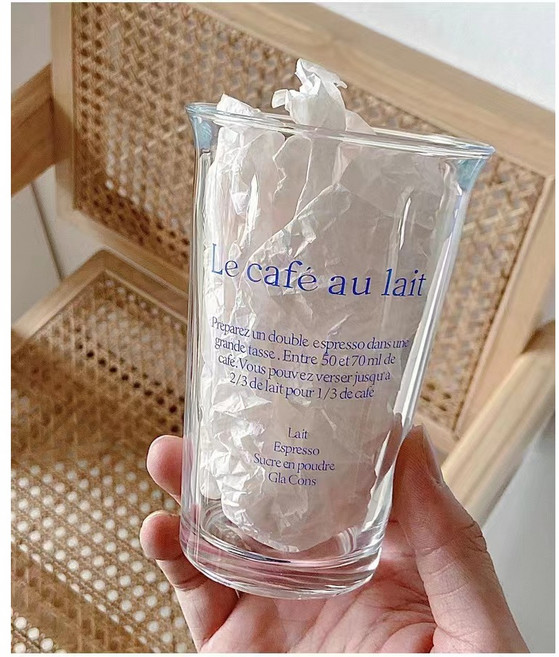 傑森生活 韓國ins風玻璃杯, 1個, ins風玻璃杯-藍字母【 400ML】