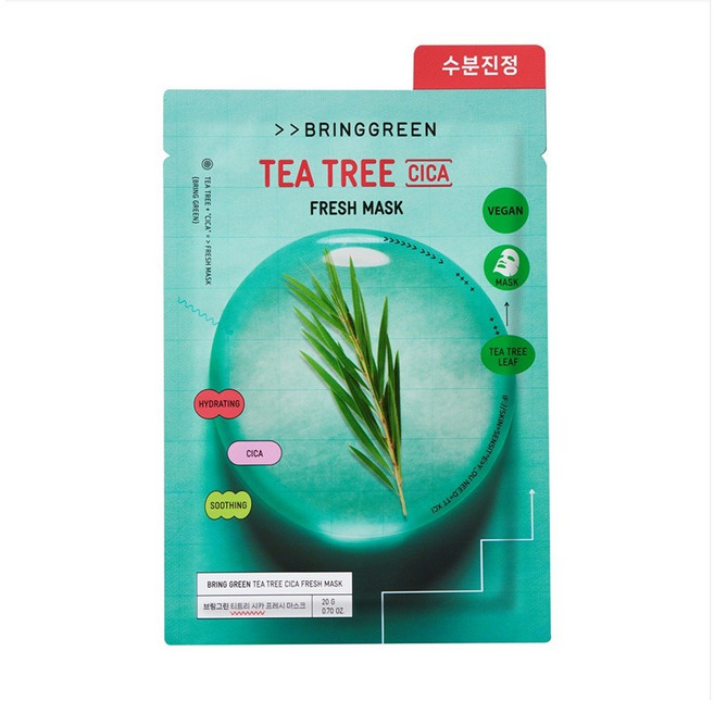 BRING GREEN 茶樹 CICA 面膜 保濕鎮靜, 1片, 1組