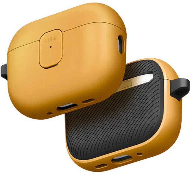 UNIQ Clyde 卡扣式雙料保護套 防摔殼 耳機保護殼 附登山扣 防掉落, Airpods Pro3-黃+深灰, 1個