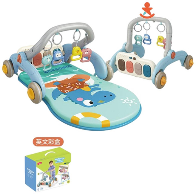 嬰兒2合1學步健身架玩具, 1個, 新款 恐龍 藍