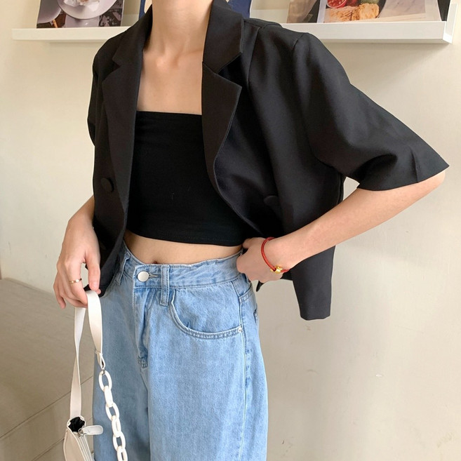 小蘭優購 女生韓版短袖短版西裝薄外套