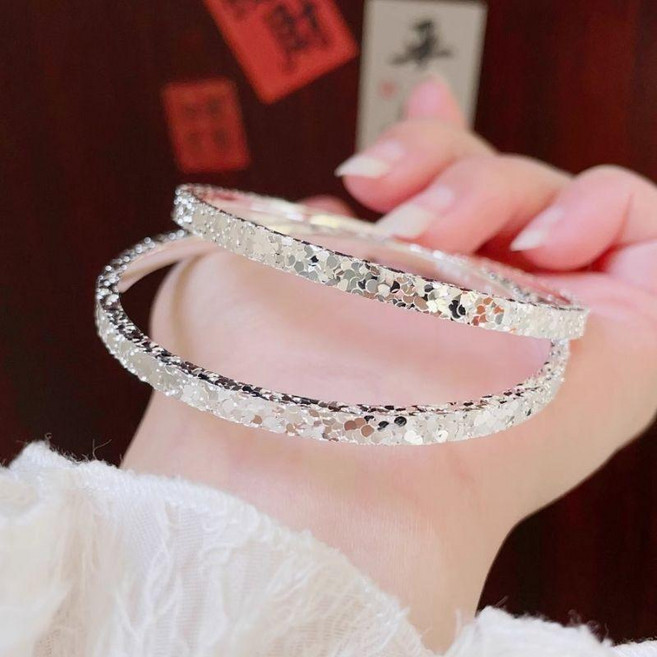 純銀手鐲 碎冰冰999足銀實心手鐲女款 簡約氣質禮物
