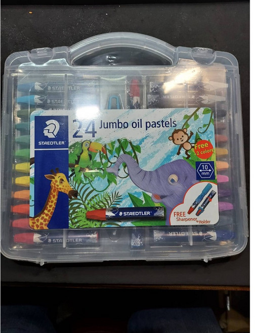 STAEDTLER 施德樓 MS241 PB24 24色兒童無毒超寬粉蠟筆組 附手提盒, 1個, 超寬兒童無毒24色粉蠟筆組