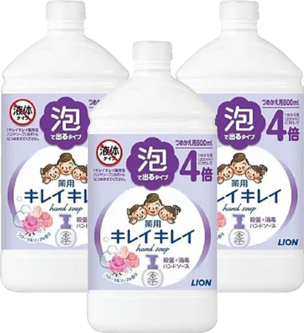 LION 獅王 趣淨 日本原裝進口 泡沫洗手慕斯補充瓶 花香, 800ml, 3瓶