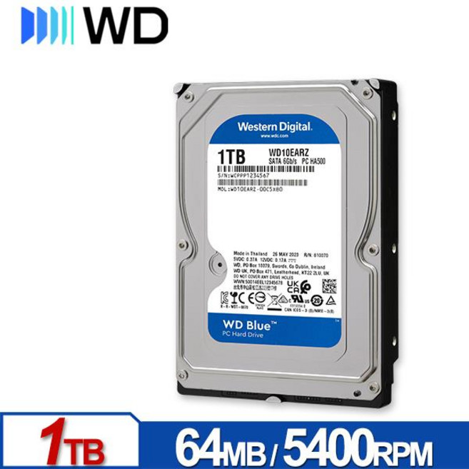 WD WD10EARZ 1TB 3.5吋 SATA WD Blue 硬碟 64MB 5400RPM, 1GB