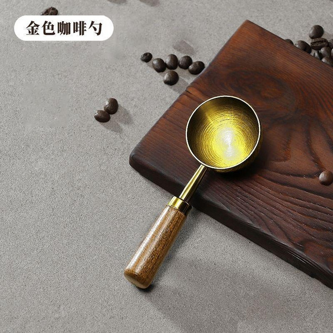 good 鋼定量勺商用刻度量匙奶粉勺精準鹽勺果粉勺咖啡勺調料克勺, 1個, 梨花木手柄 短柄 ,15ml-金色量勺