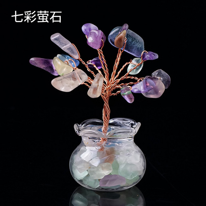 招財水晶樹 聚寶盆, 01.七彩萤石【鱼缸2.5cm】智慧之石, 七彩萤石