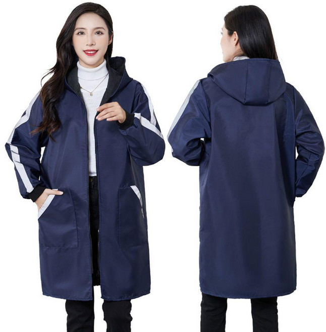 工作服 罩衣 連帽防雨 三條紋, 男女同款 藏青色 反光條加厚款,XXL 65.0-80.0公斤 厚88., 1個