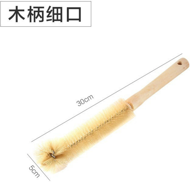 木柄短款杯刷 柔軟刷毛不刮容器 奶瓶水壺玻璃杯深窄瓶身清潔刷 廚房家用洗瓶刷, 木柄細口, 1個