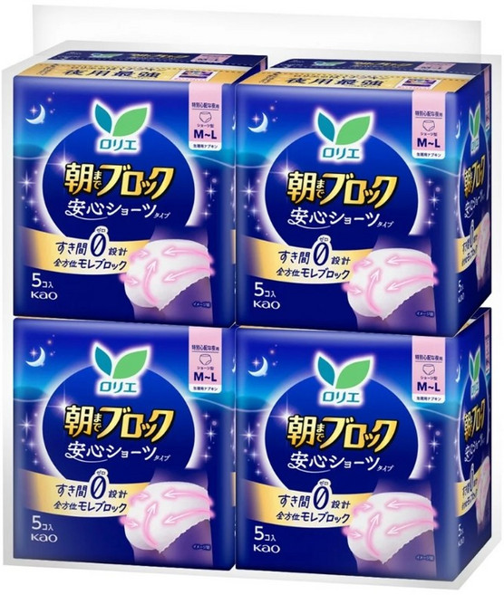 Laurier 蕾妮亞 超吸收夜用褲型衛生棉, 4個, 5片, 均碼