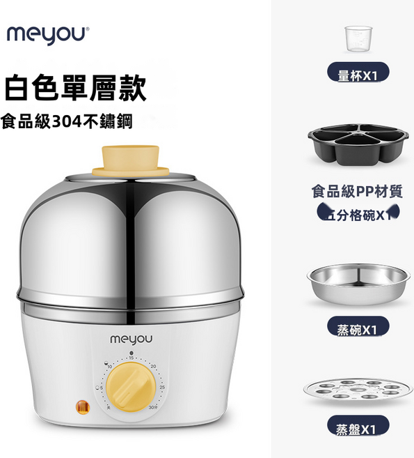 GUEFOON 家用電蒸鍋早餐機藍色-單層, 白色-單層:歐規(220-240V)(7898)