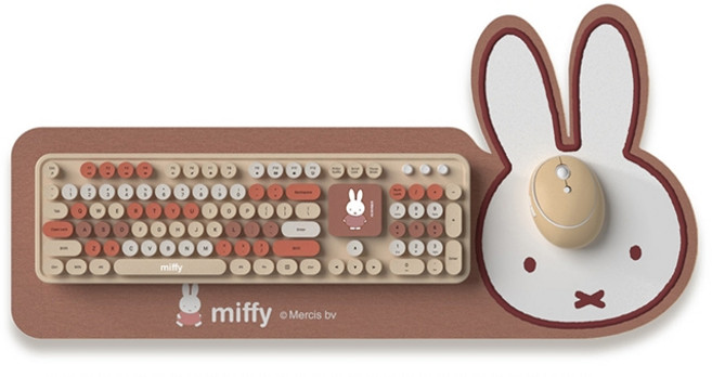 Miffy x MiPOW 米菲104鍵無線鍵盤滑鼠套裝組, 咖啡, MPC006, 全尺寸