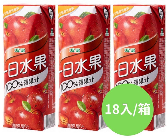 波蜜 一日蔬果100%蔬果汁 箱出, 18個, 蘋果汁, 250ml