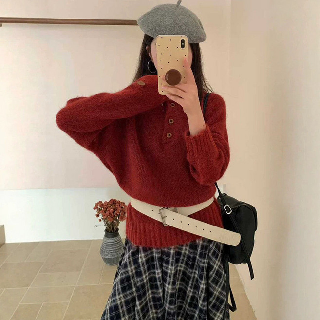 女針織衫上衣 寬鬆慵懶風軟糯針織衫