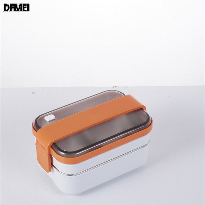 DFMEI 不鏽鋼便攜便當盒兩格雙層保溫飯盒學生帶飯211減脂減肥餐盒, 1個, 1.2L 白色
