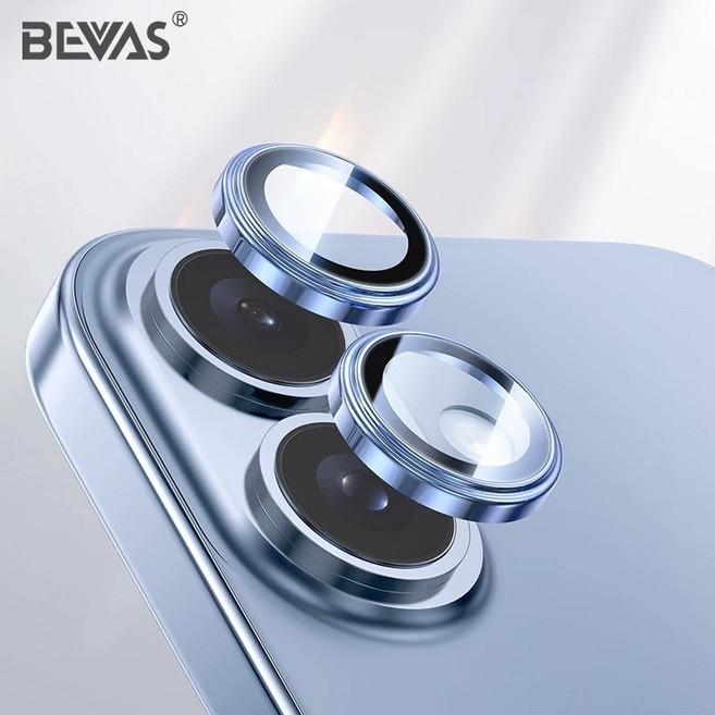 BEVAS 康寧鏡頭貼 適用於 iPhone 17 16 15 14 13 Pro Max Plus 鏡頭膜 鏡頭框, 淺藍(2入),iP17/iP16/iP16Plus共用, 1個