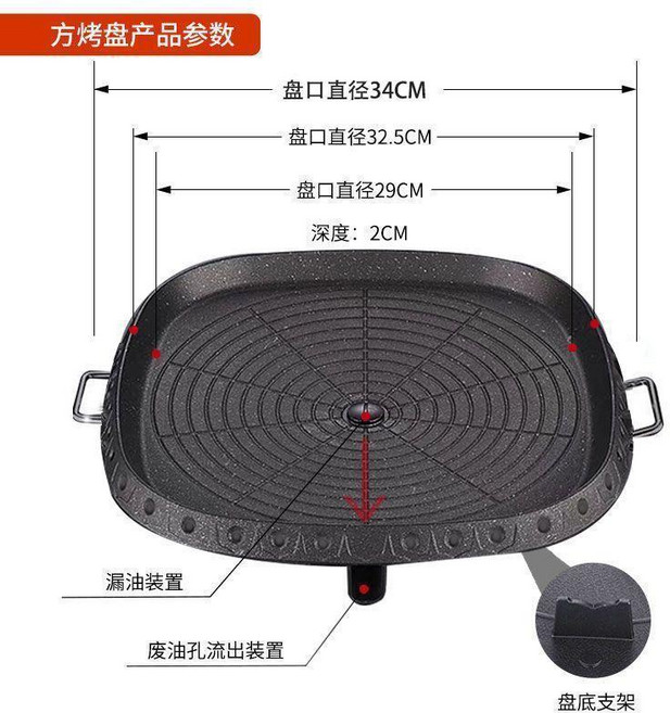超值 韓國燒烤盤無煙烤肉鍋烤肉盤卡式爐韓式烤盤家用戶外不粘鍋鐵板燒 副廠商品, 1個, 麥飯石加厚方形烤盤,明火用
