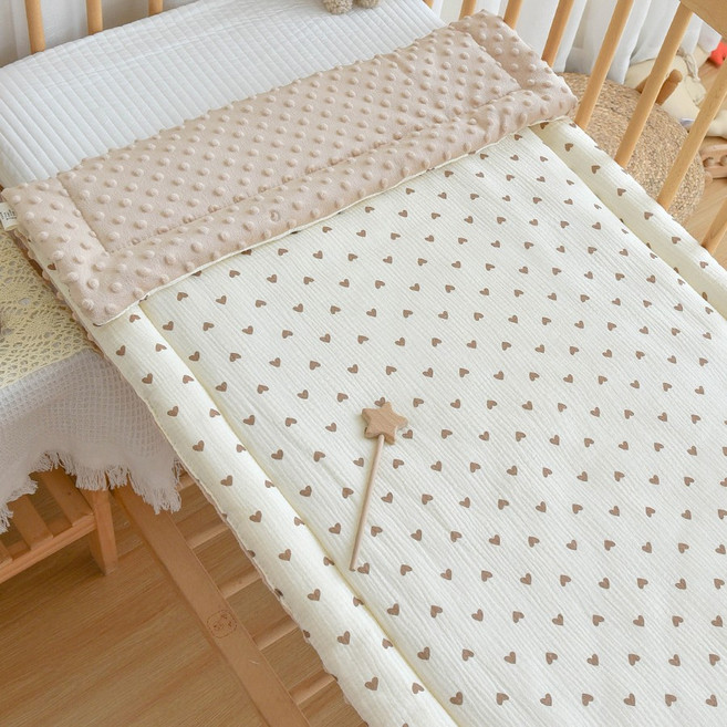 純棉紗布床墊 新生兒適用 小熊頭 咖色, 135*60cm 幼兒園常用, 1個