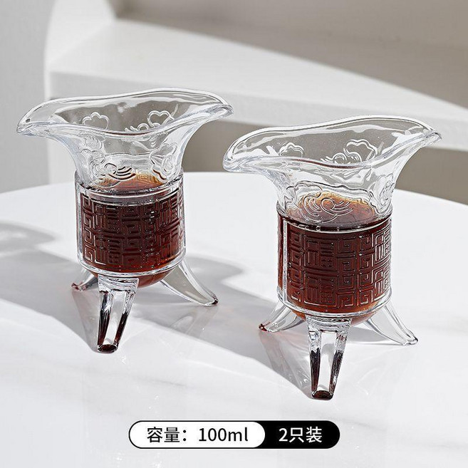 復古三足爵杯 創意茶杯 酒杯 玻璃杯 100ml 2只裝, 1個, 大號帝王杯兩隻裝