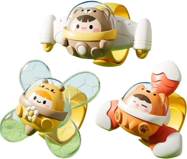 Bees 吸盤轉轉樂 嬰幼兒餐桌洗澡玩具 啟蒙益智手環組 小熊狐狸蜜蜂款, 1套, 小熊狐狸蜜蜂三入組(含手環)(彩盒裝), 彩色