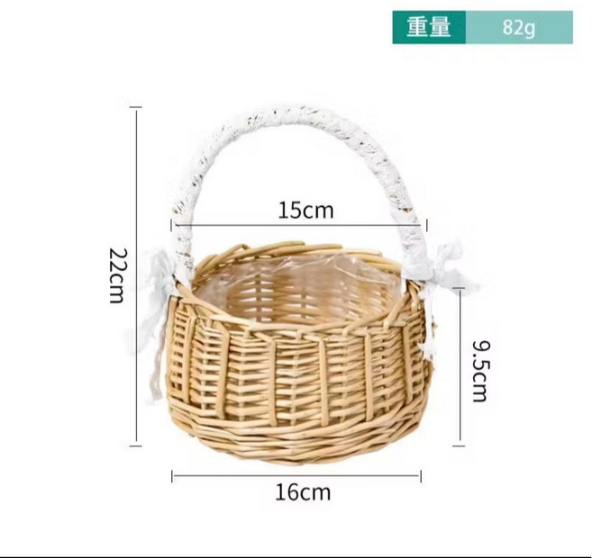 仿藤編織手提花籃, 1個, 柳編提籃-蕾絲中號